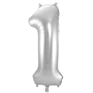 Zilveren Folieballon Cijfer 1 - 86 cm